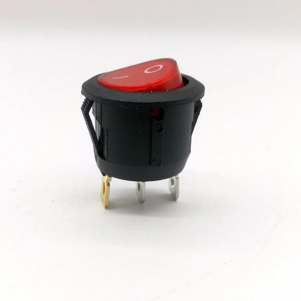10 шт./лот AC 6A/250V красный свет ВКЛ ВЫКЛ SPST круглая кнопка Dot Автомобильный