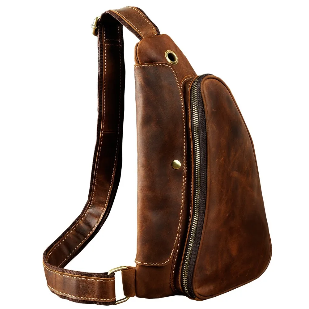 

Quality Men Crazy Horse Leather Casual Waist Pack Chest Bag Sling Bag Design One Shoulder Bag Crossbody Bag For Male 9976