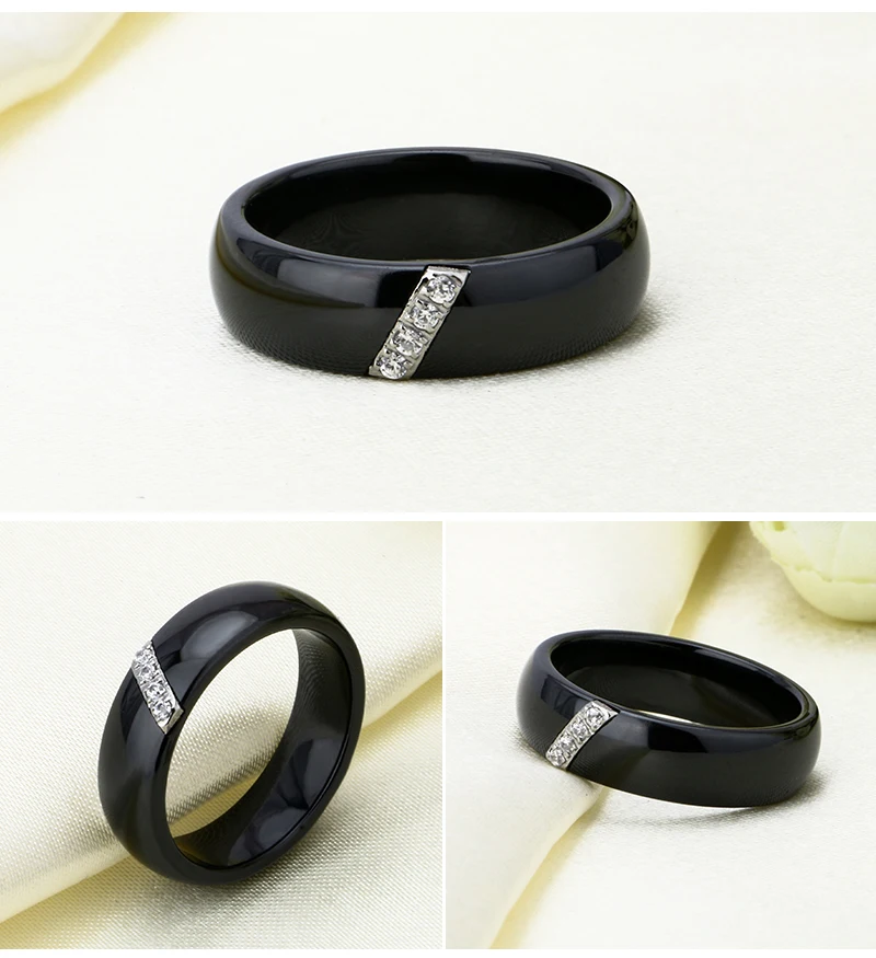 6 мм керамические кольца Женские Классические черно-белые кольца гладкие комфортные индийские ювелирные изделия с кристаллами Модные Свадебные обручальные кольца