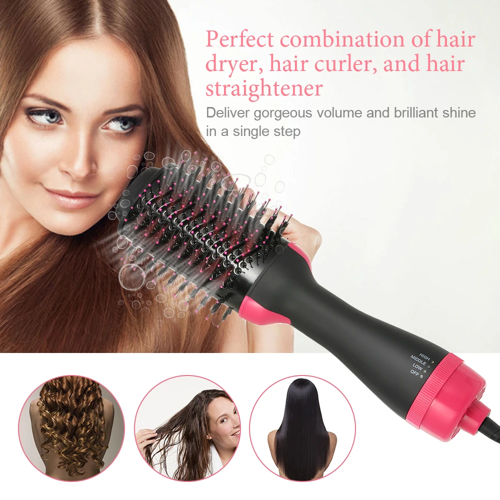 

3 in 1 Multifunctional Hair Dryer Volumizer Salon Hot Air Hair Brush Roller Comb Negative Ions Hair Dryer Curler Straightener