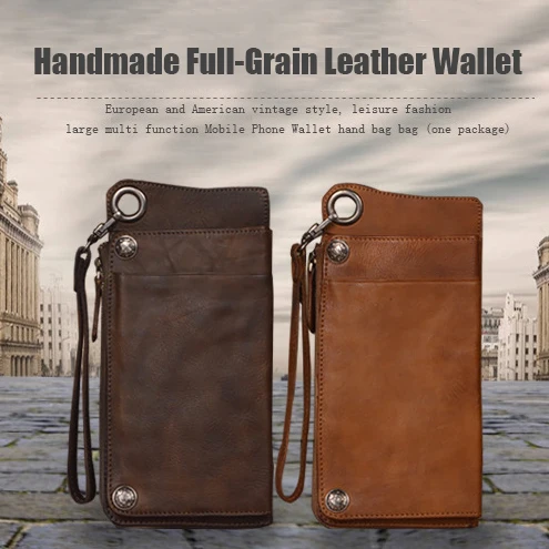 

High Quality Handmade Full-Grain Vintage Genuine Leather Wallet Case For Universl Smart Phone Leather Phone Pouch For iPhone7/6