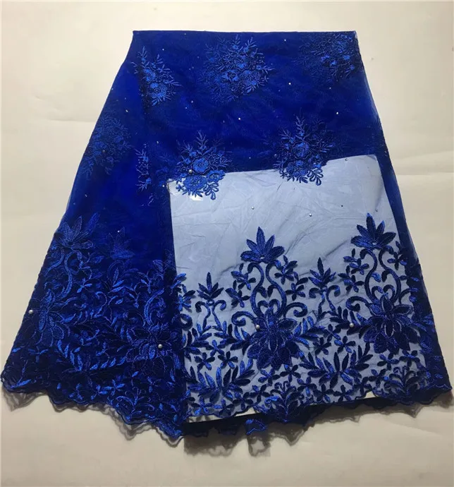 

French Net Lace Fabric Royal Blue Latest African Lace Fabric With Embroidery Mesh Tulle Lace Fabric High quality Nigerian Lace(2