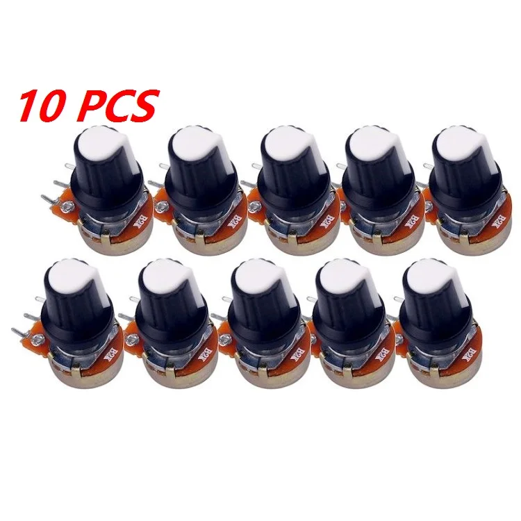 

10Pcs B10K 10KB Ohm Linear Taper Rotary Trimpot Potentiometer Panel Pot 15mm Shaft with Cap