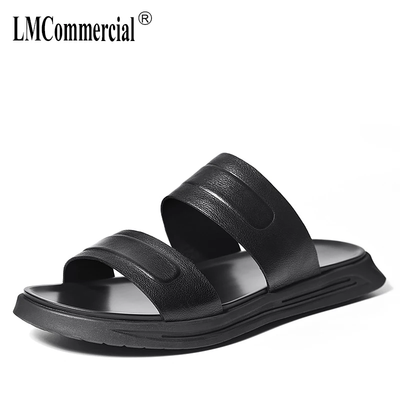 

summer Genuine Leather mens slippers lazy people anti-skid cowhide one word slippers beach shoes mens flip flop sandals
