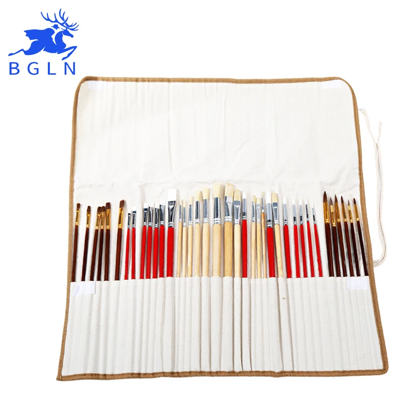 

38Pcs Paint Brushes Set With Canvas Bag For Oil Acrylic Watercolor Painting Long Wooden Handle Multifunction Brush Art Supplies