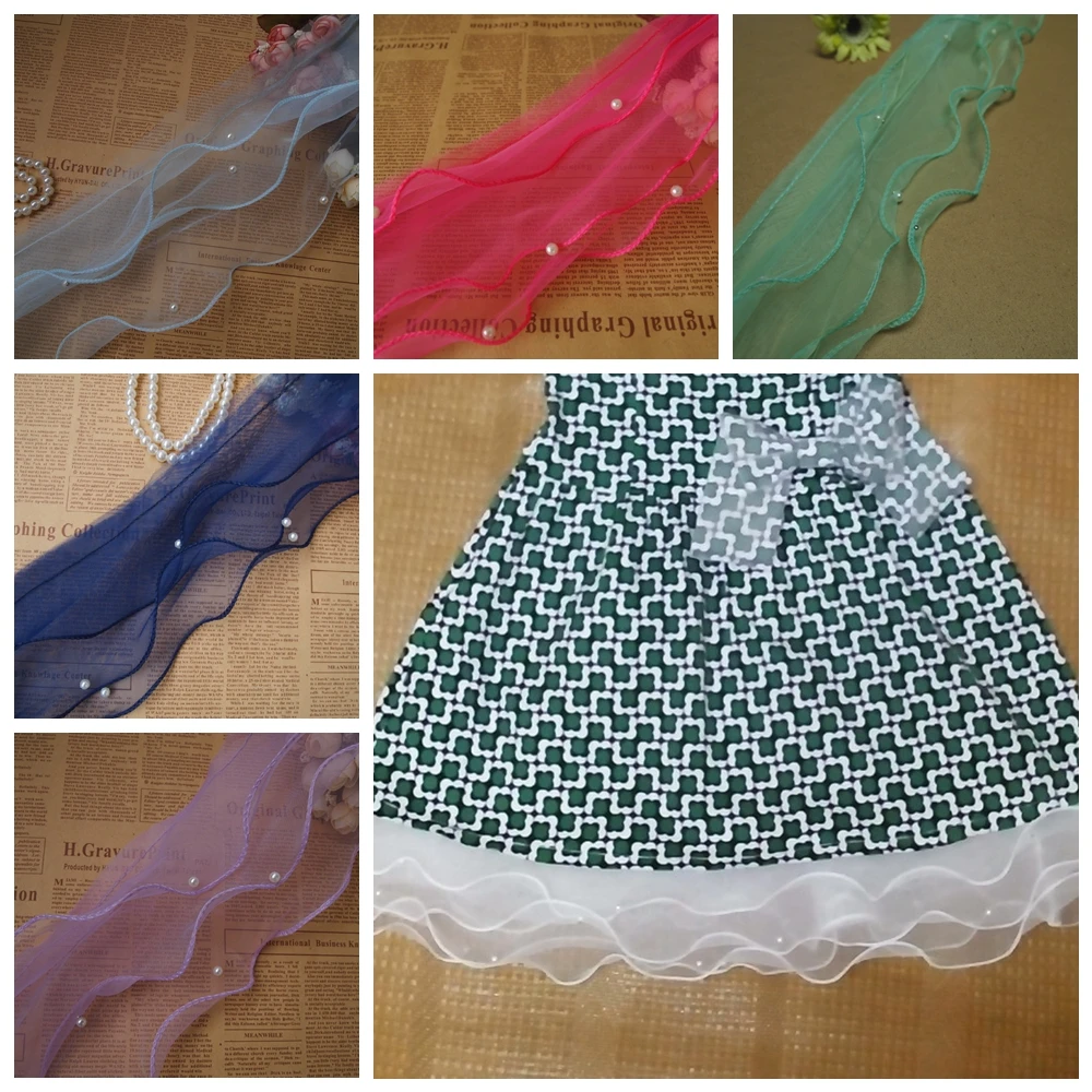 10 ярдов ширина 13 см 3 слоя эгановой пряжи со складками Жемчужное Кружево одежда