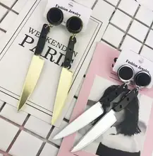 Punk jóias personalidade moda europeia hip hop acrílico ouro brincos de gota longa forma faca geométrica balançar brincos