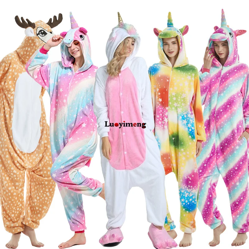 

Woman Unicorn Pajamas Kigurumi Onesie Adult Pijama Animal Cartoon Panda Stitch Unicornio Sleepwear Girls Pyjamas Winter Jumpsuit