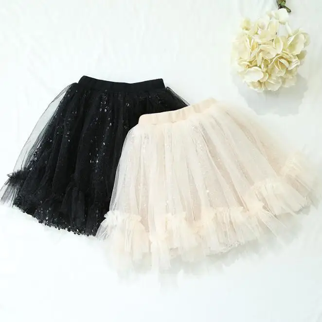 2018 Girls Fall Pleated Skirt Sweet Girls Skirts Tulle Sequins Kids Skirts Little Girl Clothing Cute Children Clothes