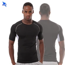 Новая спортивная рубашка с коротким рукавом для мужчин, быстросохнущие мужские футболки для бега, сетчатые Лоскутные, сухой облегающий для спортивного зала, одежда для фитнеса, мужские топы с рашгардом