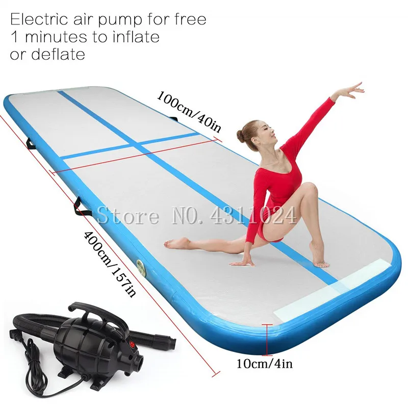 cheap Free Shipping 4x1x0.1m Blue Inflatable Gymnastics Mattress Gym Tumble Airtrack Floor Tumbling Air Track For Sale