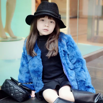 Детское пальто с натуральным кроличьим мехом детская зимняя куртка с натуральным кроличьим мехом верхняя одежда для девочек - Цвет: Light Blue