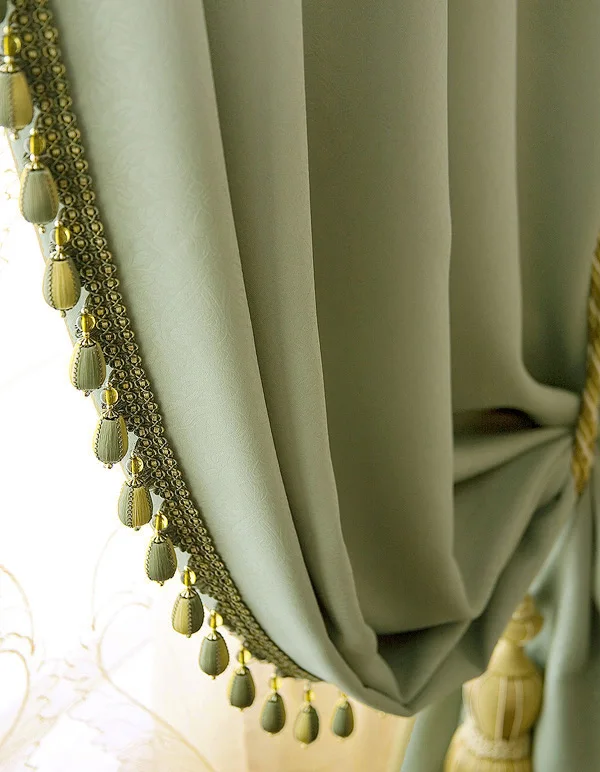 Modern Fashion Beaded Living Room Curtain for the Bedroom Green Blackout Window Curtains Bedroom Cloth Curtain
