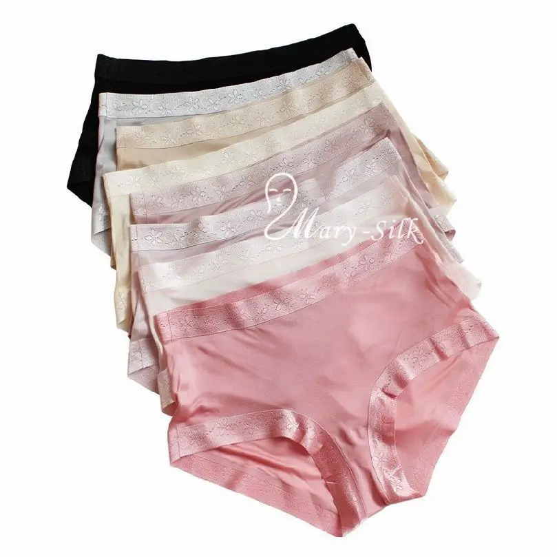 

Womens Ladies 100% Silk Knitted High Cut Briefs Panties Underwear Knickers S M L XL Black Red Pink