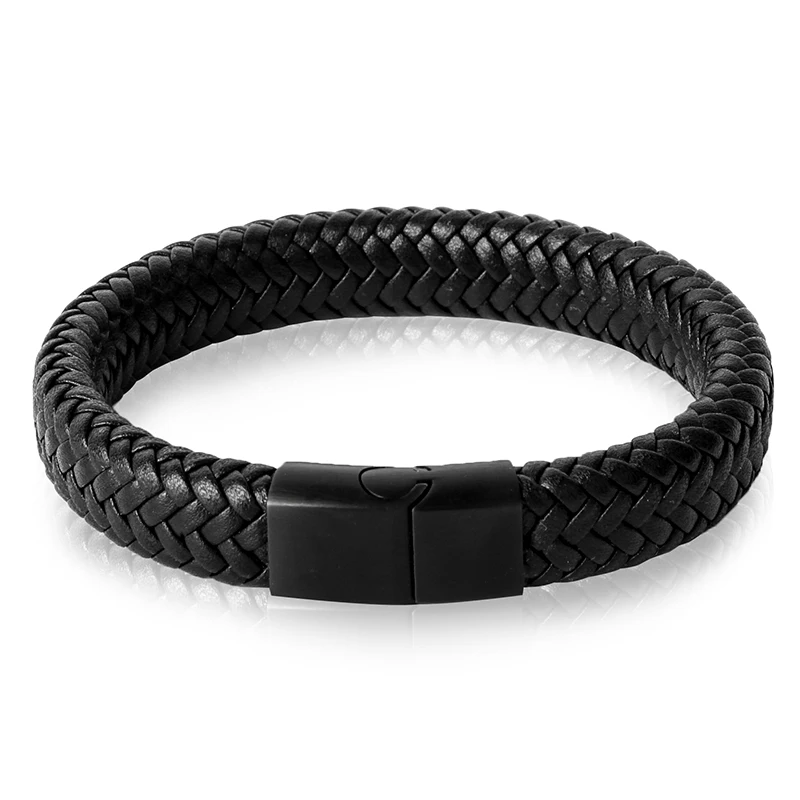 Jiayiqi Punk Men Jewelry Black/Brown Braided Leather Bracelet Stainless Steel Magnetic Clasp Fashion Bangles Gift 18.5/22/20.5cm 10