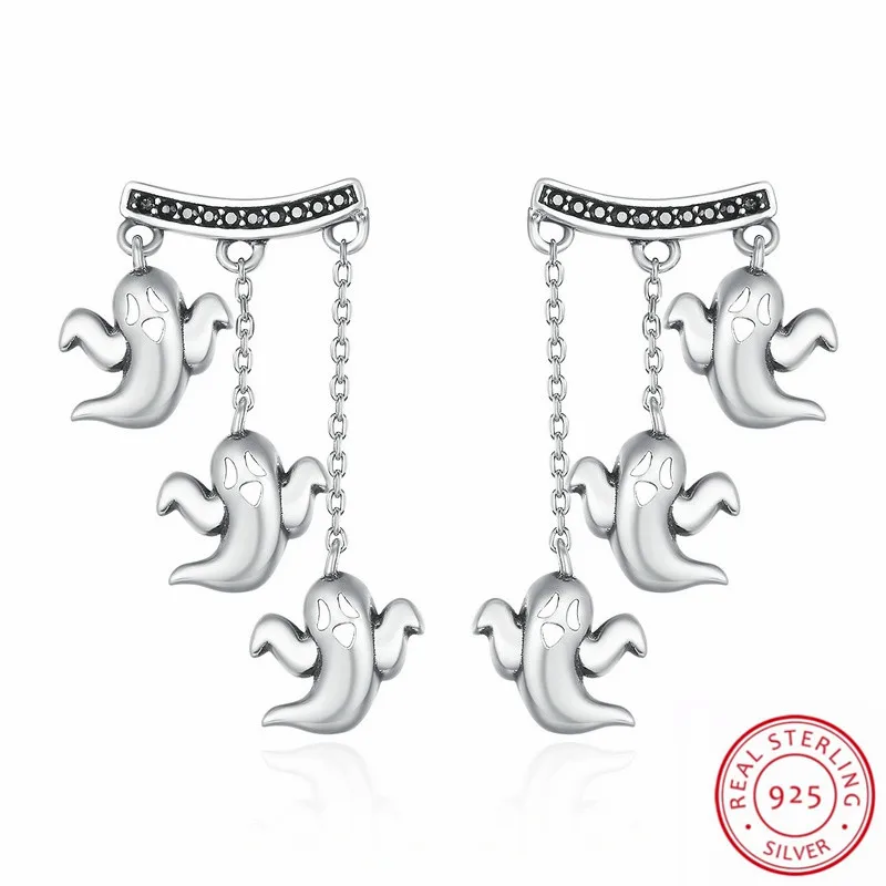 

New Arrival Real 925 Sterling Silver Drop Earrings For Women Halloween Ghost Party Accessories Boucles d'oreilles bijoux