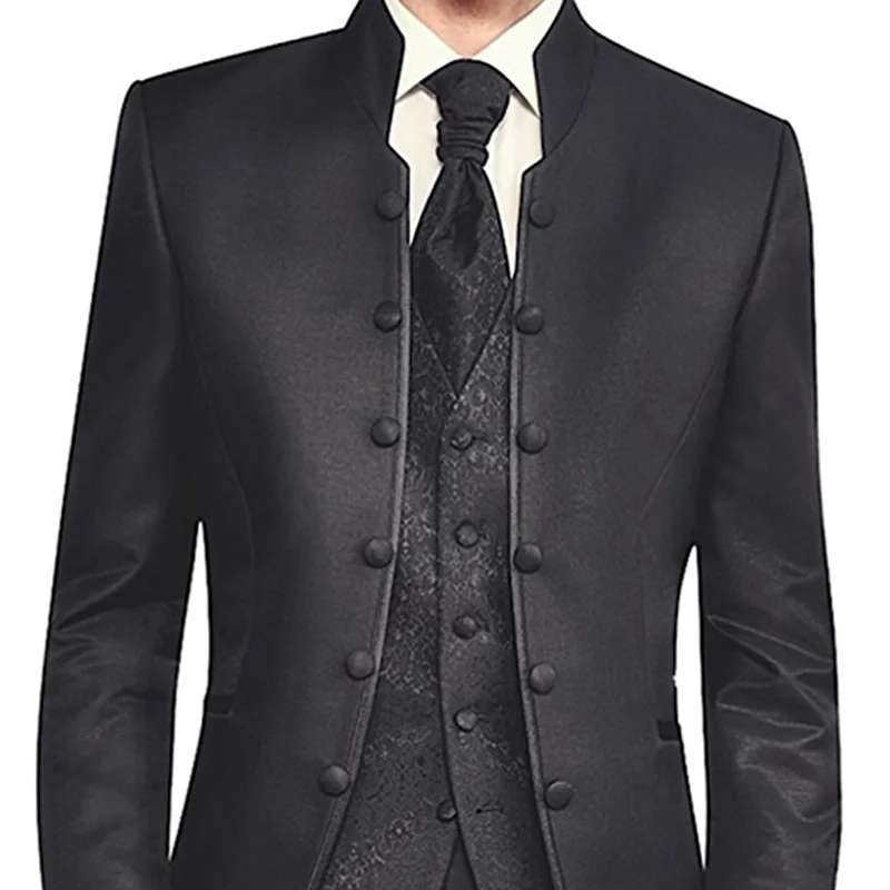 Black Wedding Groom Tuxedos Best Men Suits Retro Custom Slim Fit Three Piece Jacket Pants Harringbone Vest Male Blazer 2018