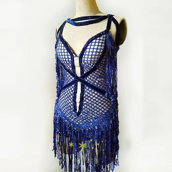 

Sexy Nightclub Jumpsuit Bar Ds Hip Hop Jazz Dance Costumes Female Singer DJ Stage Costume Outfit Sequins Tassels Bodysuit DL3257
