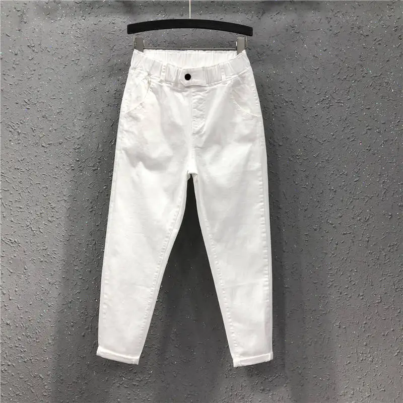 

Fashion Summer Skinny Jeans for Women Pencil Stretch High Waist Trousers push up boyfriend Solid White Casual Plus Size