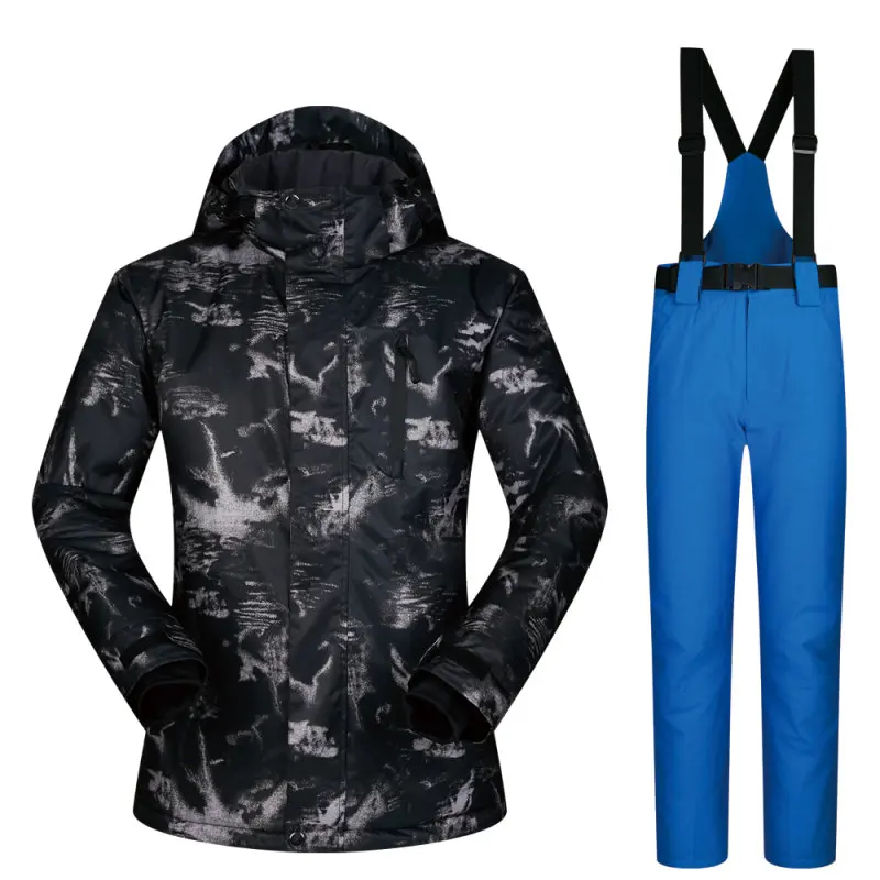 Лыжный костюм мужские бренды новые мужские уличные теплые водонепроницаемые ветрозащитные супер рекламная куртка брюки Снежный комплект зимние лыжные и сноубордические - Цвет: HTY BLUE