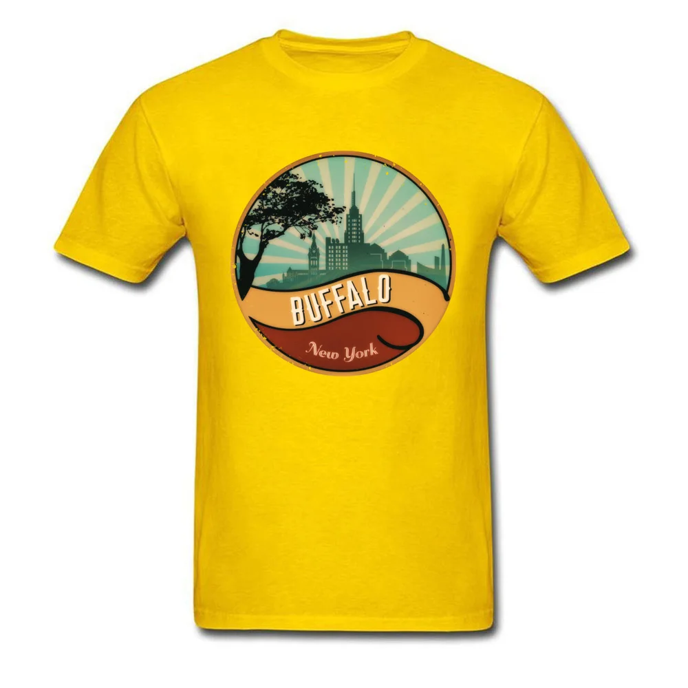 Personalized O-Neck T Shirts Lovers Day T Shirt Short Sleeve Prevalent 100% Cotton Simple Style Tee-Shirts Hip hop Men Buffalo City Skyline New York Retro Vintage 80s yellow