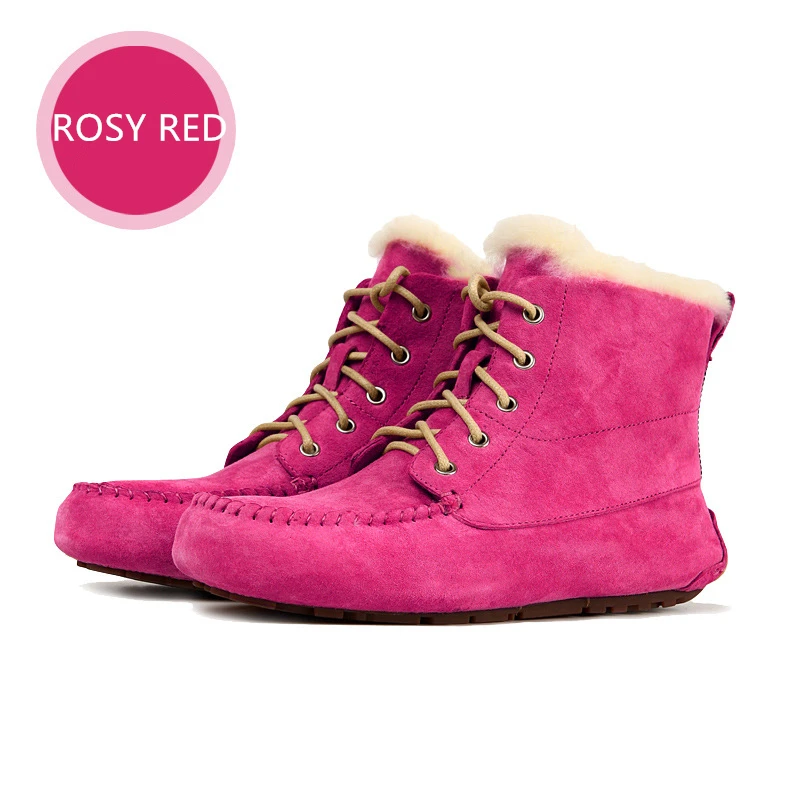 SWYIVY/женские зимние ботинки; Новинка года; женские ботильоны; ботинки из натуральной кожи; Женская шерстяная Повседневная обувь; женские зимние ботинки с теплым мехом - Цвет: Розово-красный
