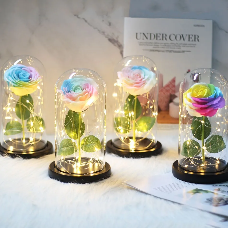 

2019 Hot Beauty And The Beast Gold-plated Red Rose With Led Light In Glass Dome For Mother's Day Gift Valentines Day Gift