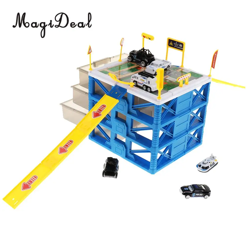 Kids Educational Three-layer Drawers Car Garage Box Storage Parking Lot Building Playset Children Educational Toy
