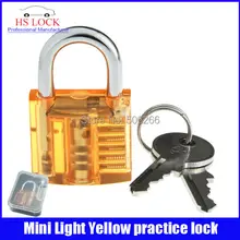 50 unids/lote venta al por mayor hermoso diseño Mini de la práctica transparente candado herramienta de formación luz amarillo cerrajero suministros práctica