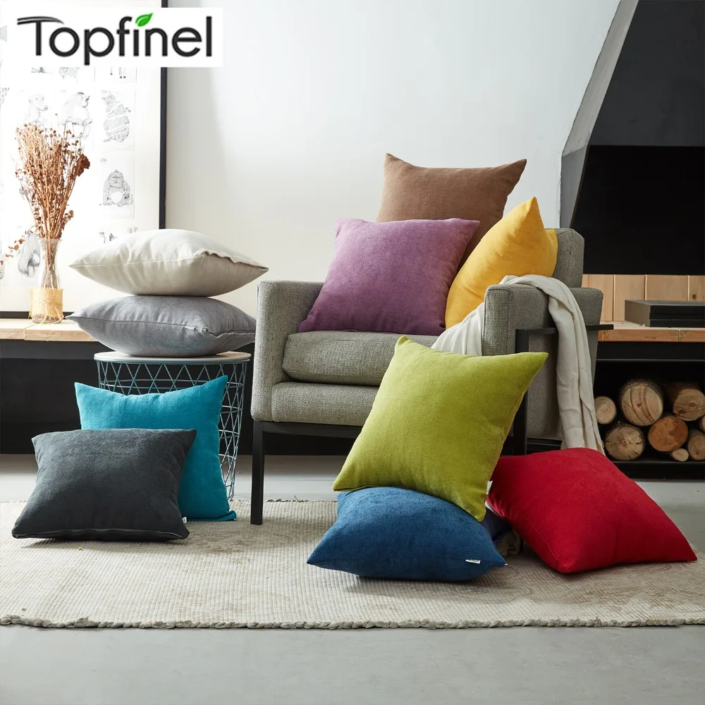 

Topfinel Soft Chenille Solid Color Decorative Throw Pillows Cases Cushions Covers For Sofa Home Office Chair 10 color 45x45 cm