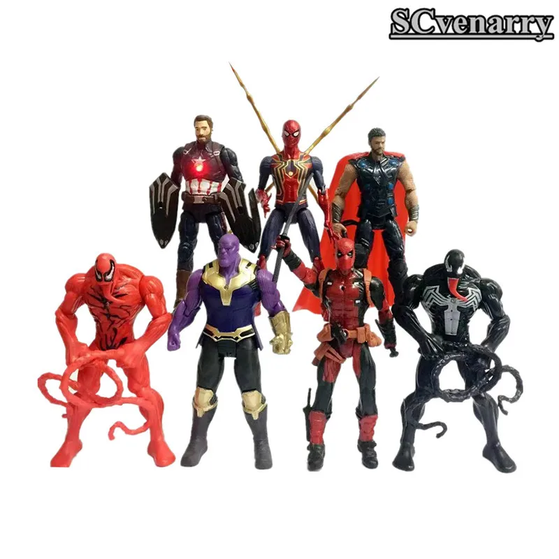 7pcs Superhero Avengers Thor Thanos Deadpool Captain America Toy Action Figures