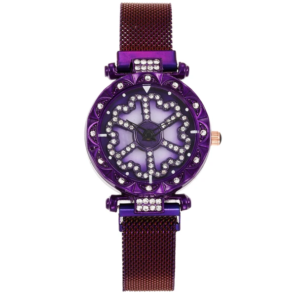 360 градусов вращения женские часы сетки магнит звездное небо женские часы Роскошные модные геометрические кварцевые часы Relogio Feminino - Цвет: Purple