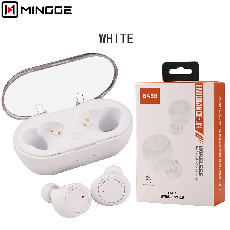 MINGGE TWS5, беспроводные наушники, Bluetooth, MG-TWS, интеллектуальный сенсорный, высокое качество, динамик, микрофон, стерео, для Android и iPhone - Цвет: WHITE