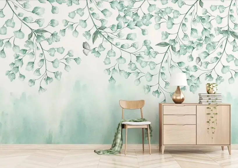 Beibehang размер на заказ свежие зеленые листья акварель стиль лоза человек завод скандинавском минималистическом ТВ фоне стены декоративные paintin