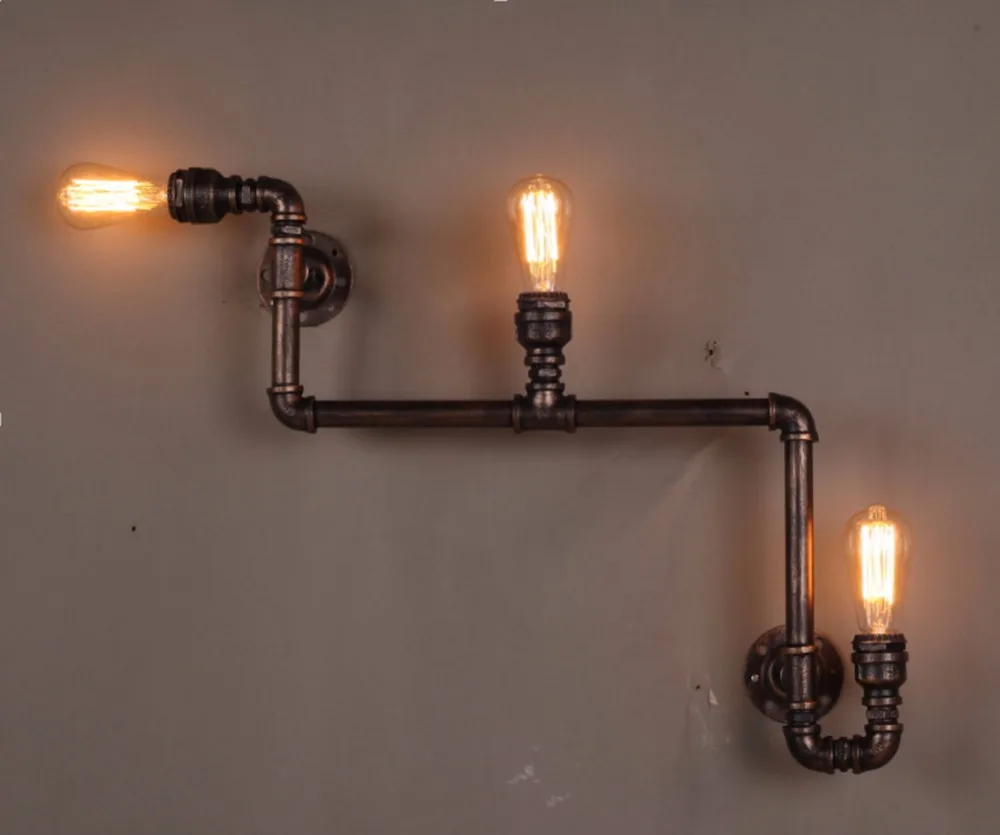 3 Head Loft Industrial Wall Lamp Antique E27 Edison Bulbs Vintage Water Pipe Wall Lamp for Living Room Home Lighting