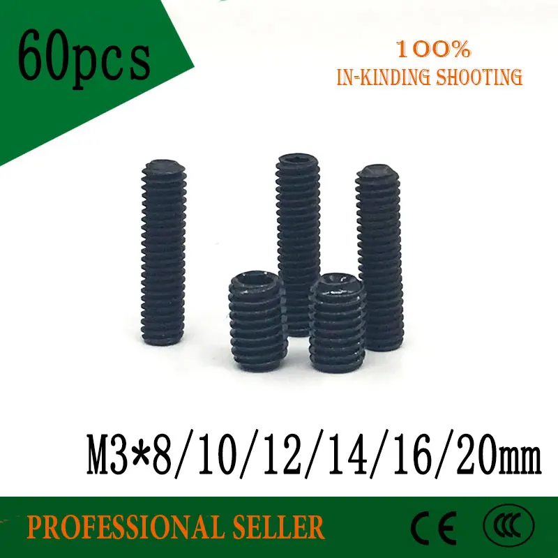 

60pcs M3*8/10/12/14/16/20 mm Metric Thread groove Black Hex Fastener Socket Cap Head Screw Carbon Steel Screws Nut Headless Nuts