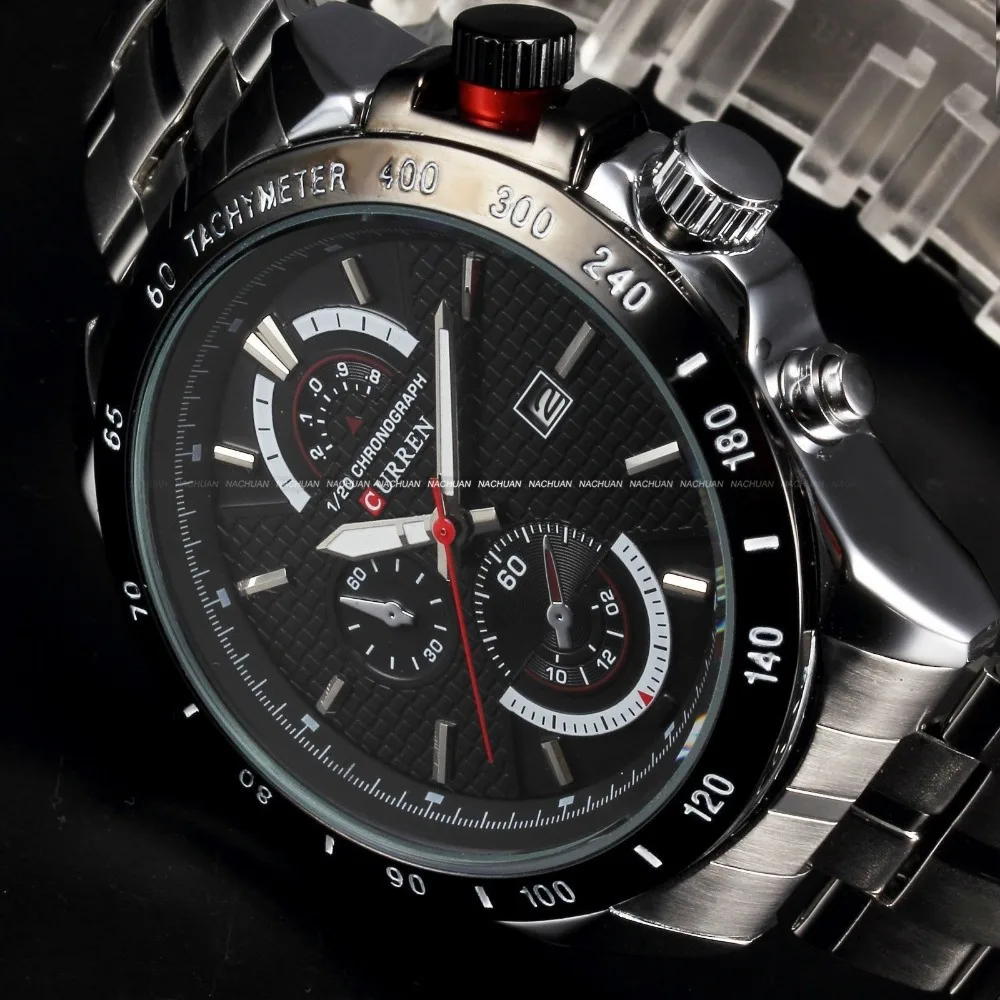 

2018 New Curren fashion auto Date full steel Watch Military Man Business Casual quartz Wristwatch Brand Relojes Hombre Male