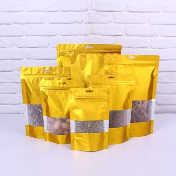 

50pcs Gold zipper ziplock stand up bag food coffee tea candy packaging bags kitchen storage supplies party decoration pocket