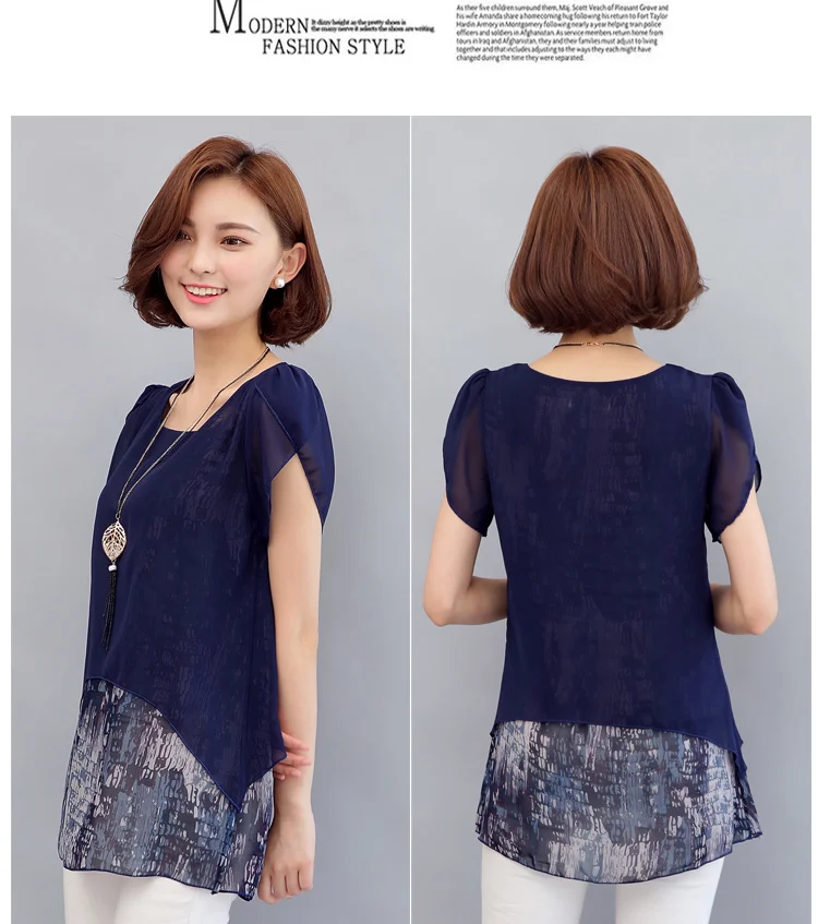 MSSNNG Women Chiffon Blouses Shirts 2018 Summer Plus Size Short Sleeve Elegant Tops Ruffles Print Women Clothing Blusas  (4)