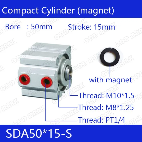 SDA50*15-S Free shipping 50mm Bore 15mm Stroke Compact Air Cylinders SDA50X15-S Dual Action Air Pneumatic Cylinder