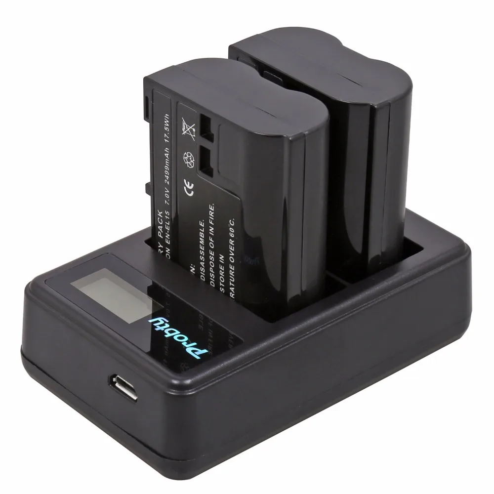2Pcs Probty EN EL15 ENEL15 EL15 Battery + LCD USB Dual Charger for
