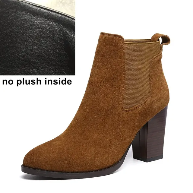 ALLBITEFO Factory on sale thick heel genuine leather Patchwork short