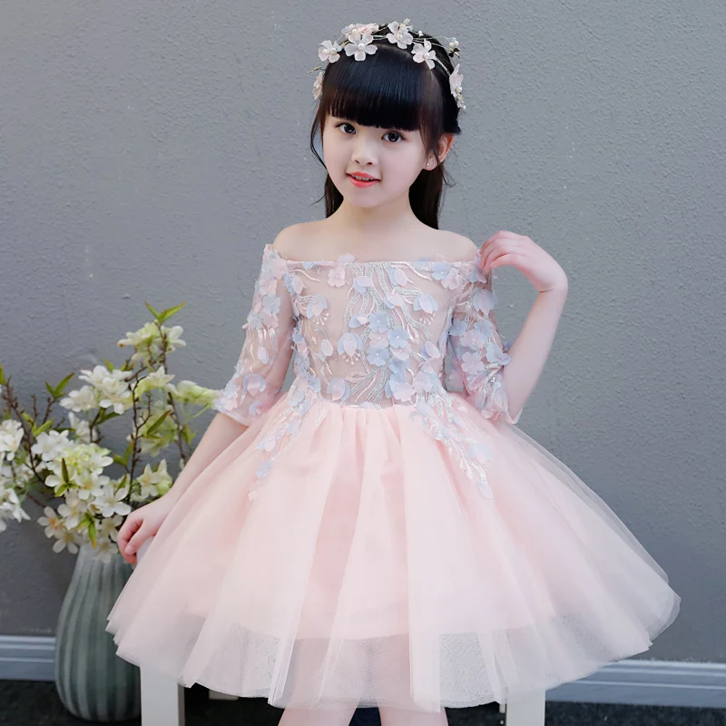 Spring Summer Flowers Princess Ball Gown Dress For Girls Kids Children Birthday Holiday Party Pageant Mesh Shoulderless Dress цена Spring Summer Flowers Princess Ball Gown Dress For Girls Kids Children Birthday Holiday Party Pageant Mesh Shoulderless Dress цены онлайн