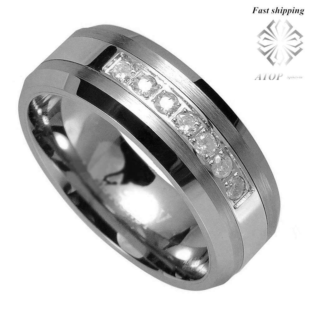 Кольцо из вольфрама с 7 фианитами для мужчин и женщин|tungsten ring|rings free shippingring |