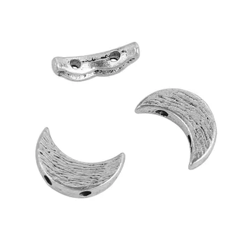 

DoreenBeads Zinc Based Alloy silver color Spacer Beads Two Hole Half Moon DIY 12mm x 8mm( 3/8"), Hole: Approx 1.4mm, 100 PCs