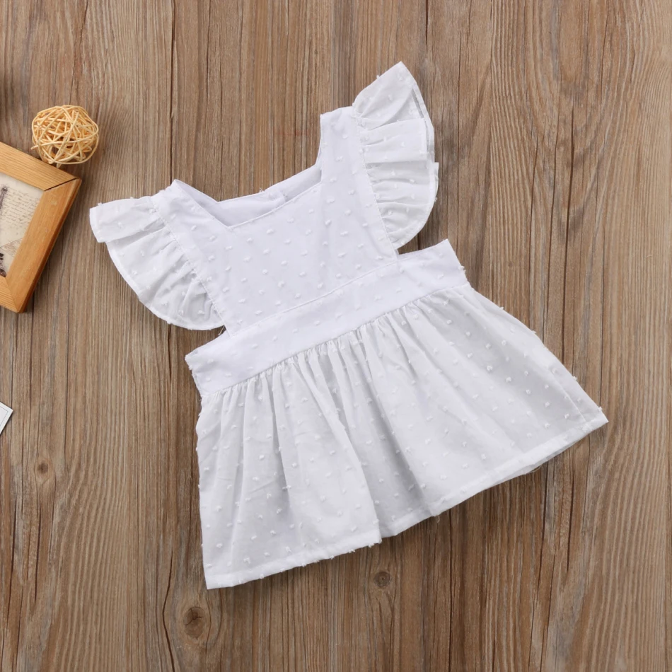 Футболка с оборками и рукавами-крылышками для новорожденных девочек; летняя Однотонная футболка с принтом