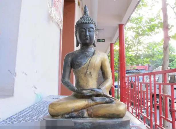 

12"Chinese tibet Buddhism bronze gild Thailand Sakyamuni Buddha Statue