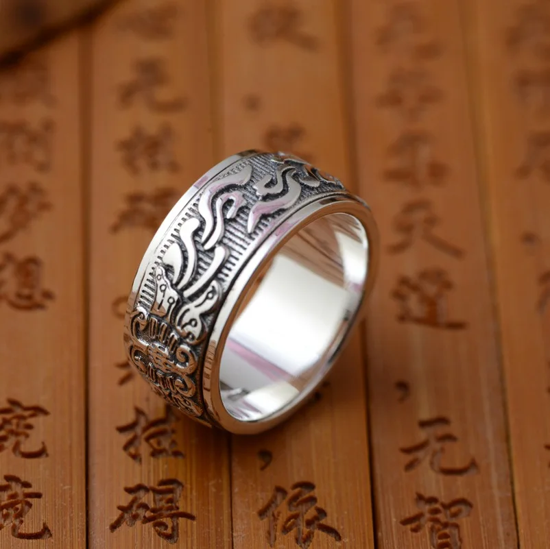 

Deer King jewelry wholesale silver S925 sterling silver ring antique crafts jewelry can rotate Buddhism