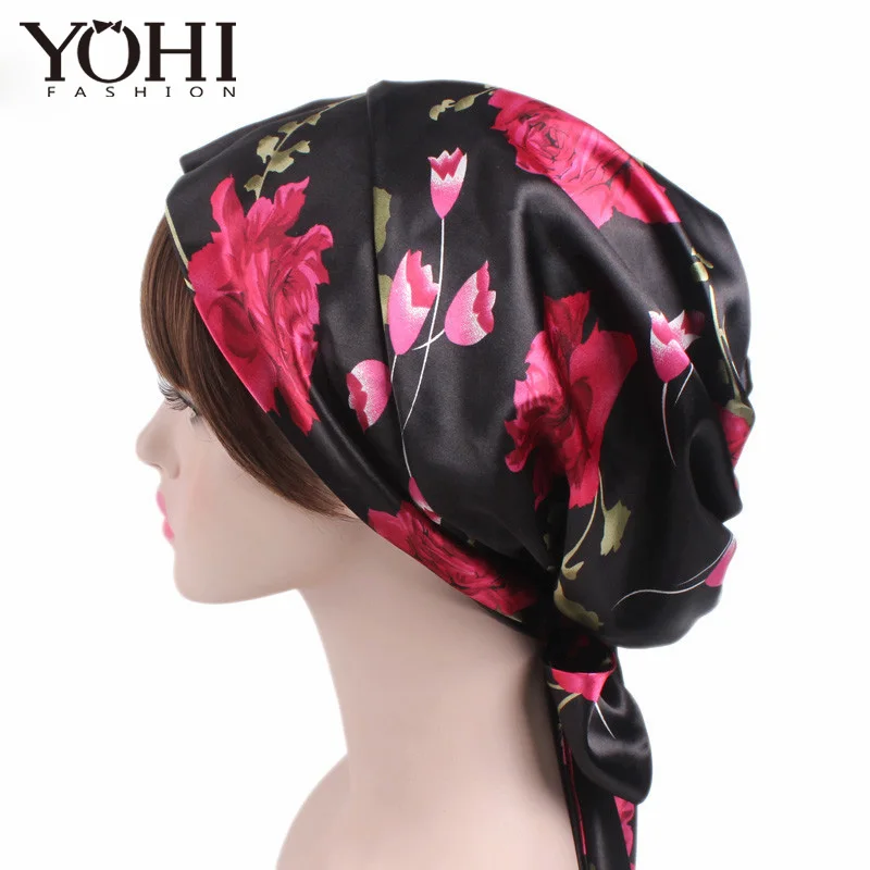 

New High quality Satin Head Scarf Sleep Bonnet Silky Head Covering Head Wrap Ladies Hair Scarf Cap