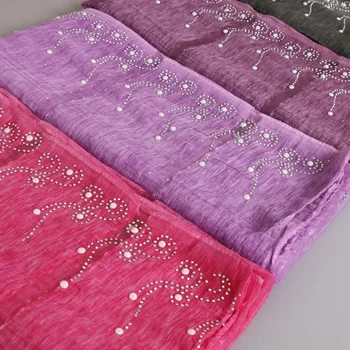 

Autumn New Pattern Popular Thin Silk And Hair Head Scarf Plain Grace Hot Drilling Roast Porcelain Woman Shawl Scarf Hijab